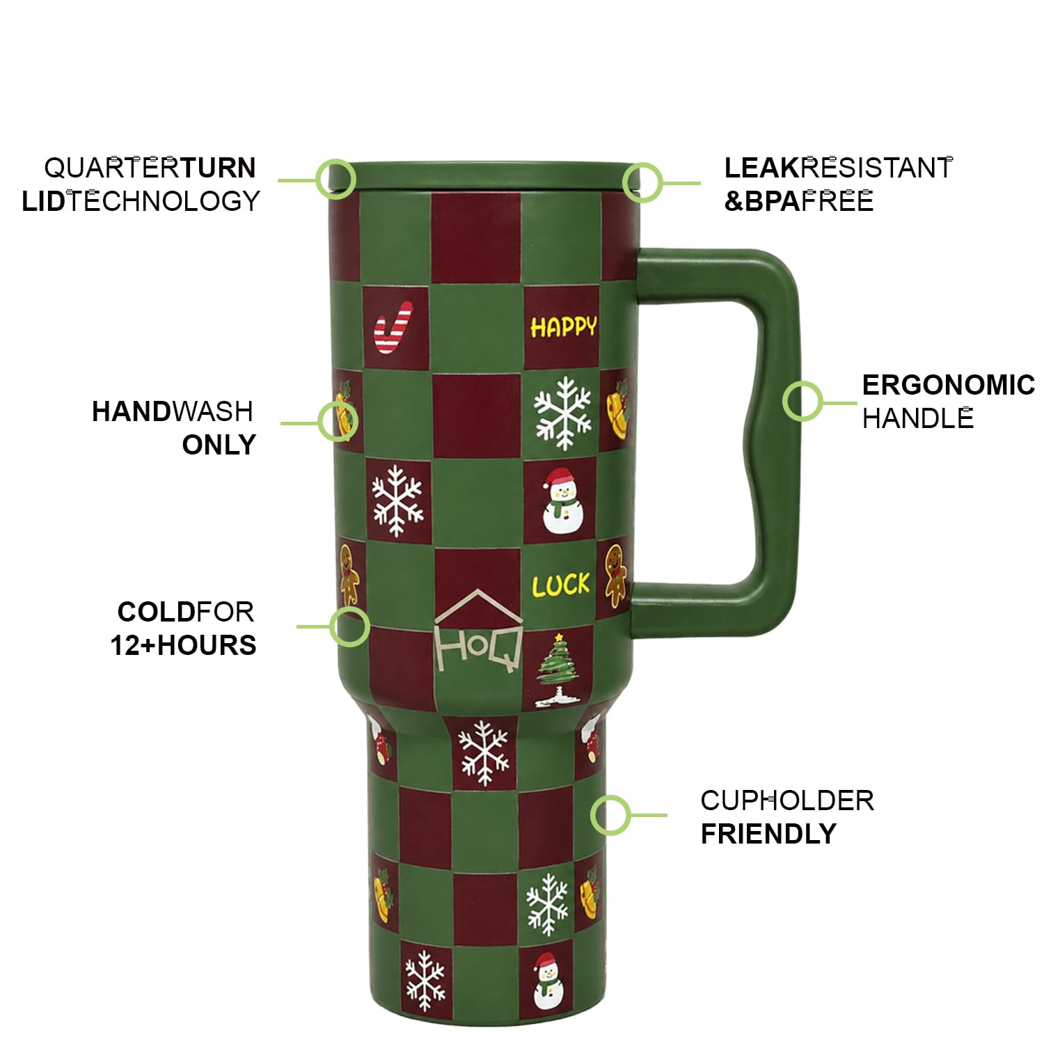 Christmas Edition 1200ml Tumbler with Handle & Straws