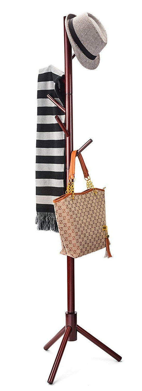 Bamboo Coat and Hat Rack 8 Hooks Coat Stand Clothes Rack