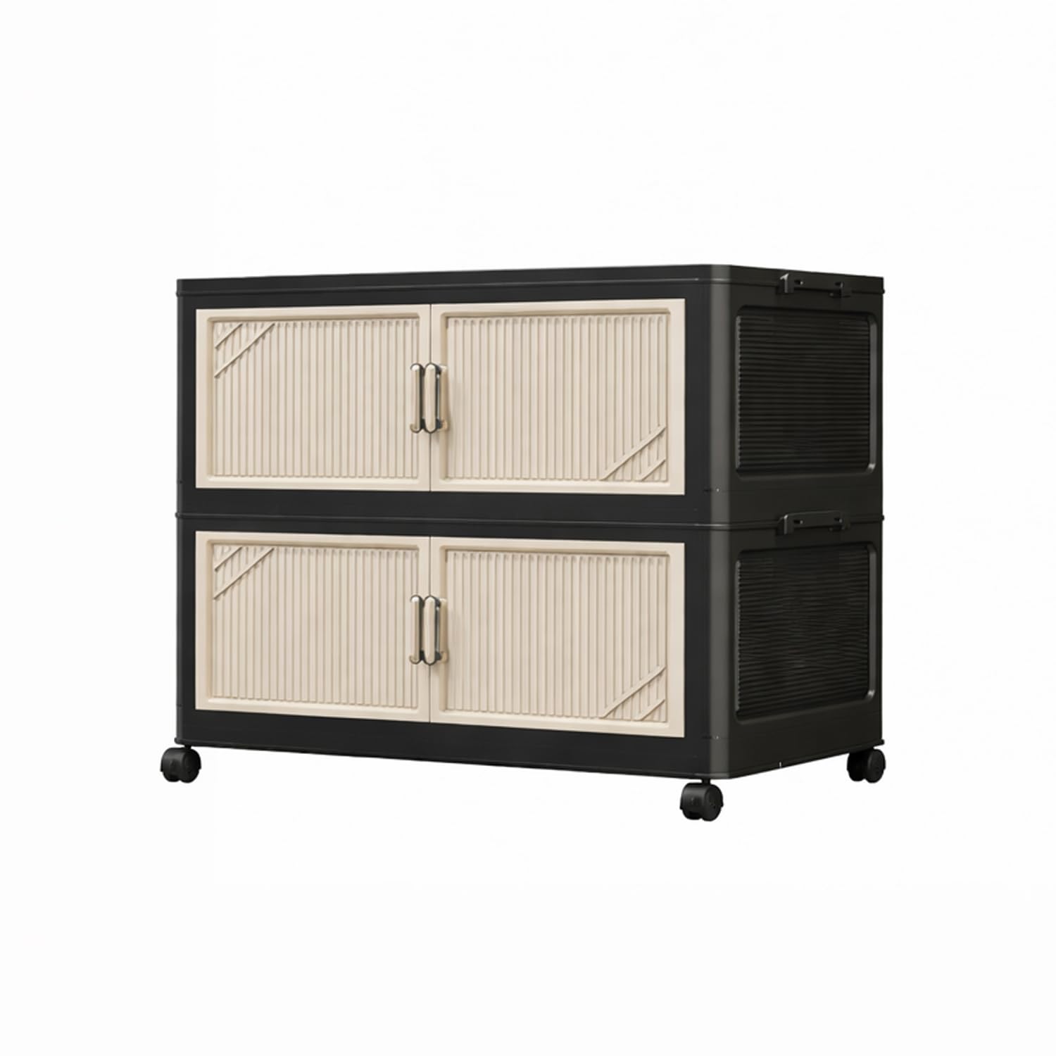 Multi-Tier Foldable Storage Box with Wheels (Black/Beige)