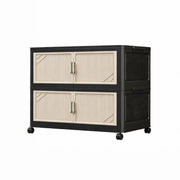 Multi-Tier Foldable Storage Box with Wheels (Black/Beige)