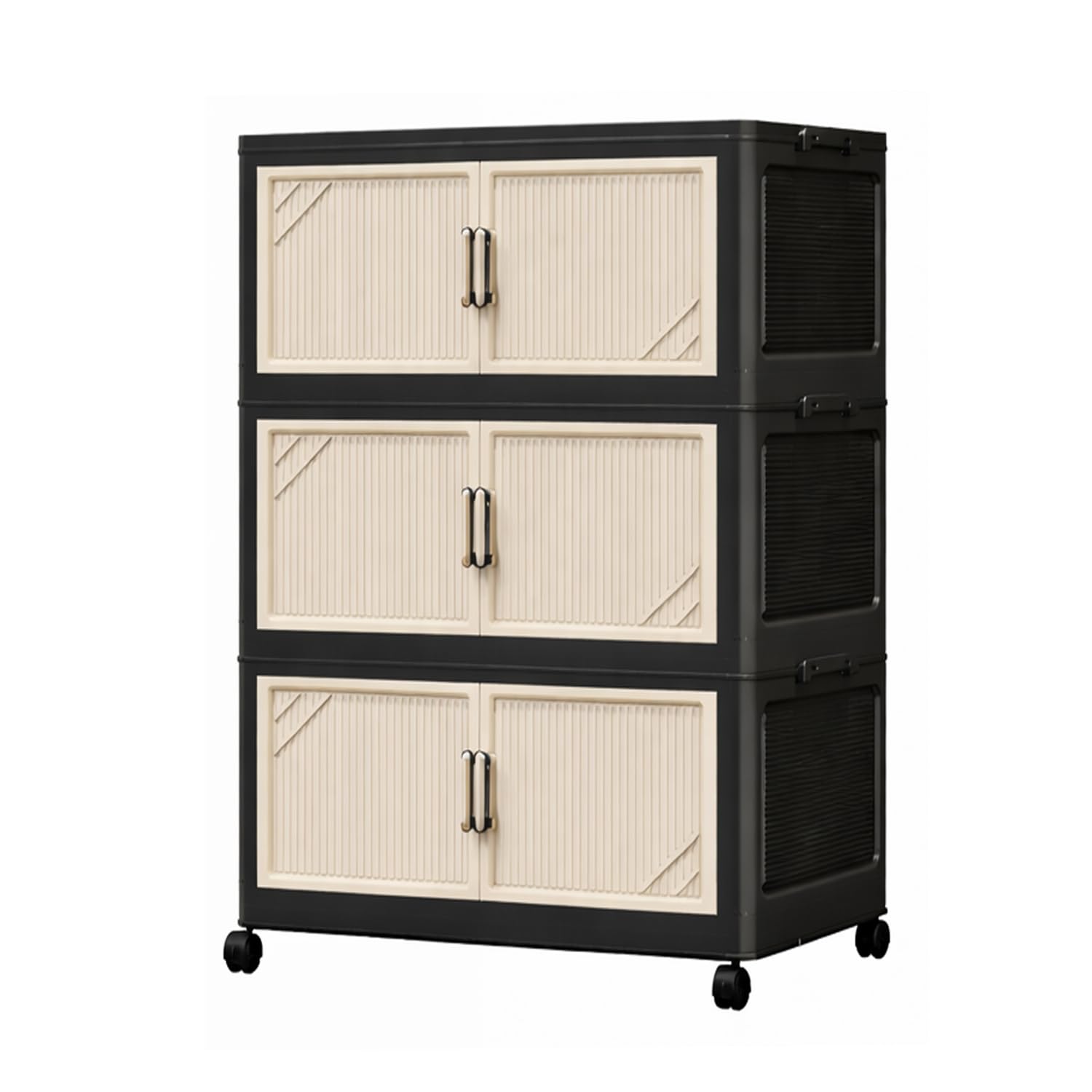 Multi-Tier Foldable Storage Box with Wheels (Black/Beige)