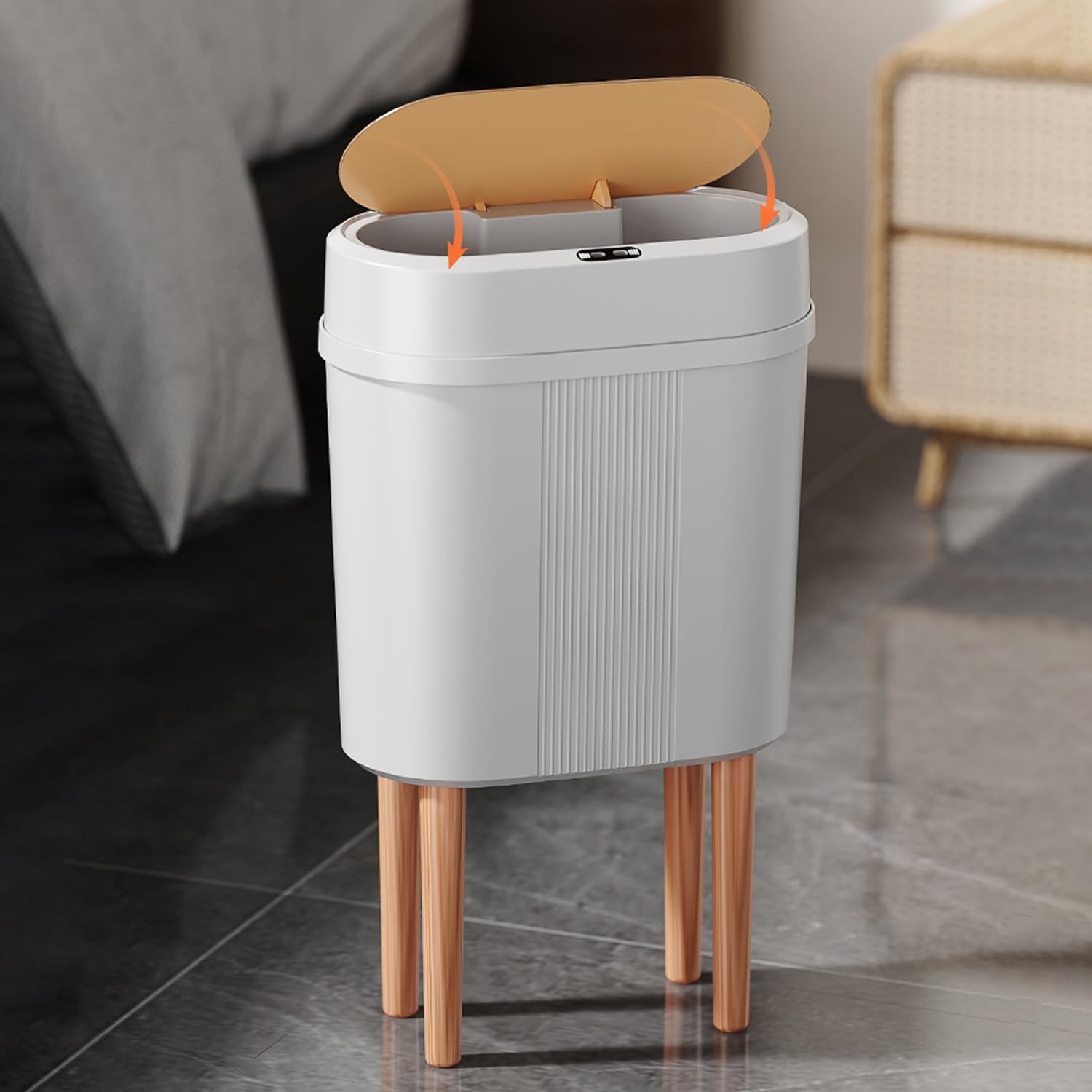 12L Slim Modern Dustbin with Lid & 4-Leg Stand  Space-Saving Waste Bin