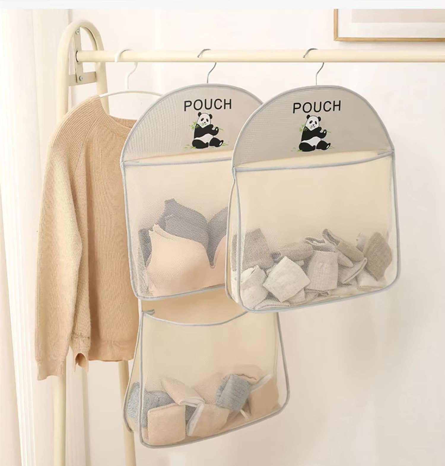 Closet Hanging Organizer with Mesh Large Pockets Rotating
