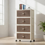 Rattan Design Foldable Storage Box with Wheels (Cream/Brown)