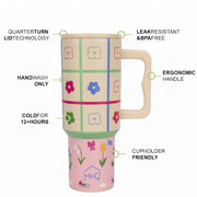1200ML Stainless Steel Tumbler with Handle & Lid, 2 Straws