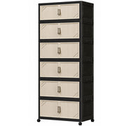 Multi-Tier Foldable Storage Box with Wheels (Black/Beige)