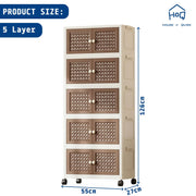 Rattan Design Foldable Storage Box with Wheels (Cream/Brown)