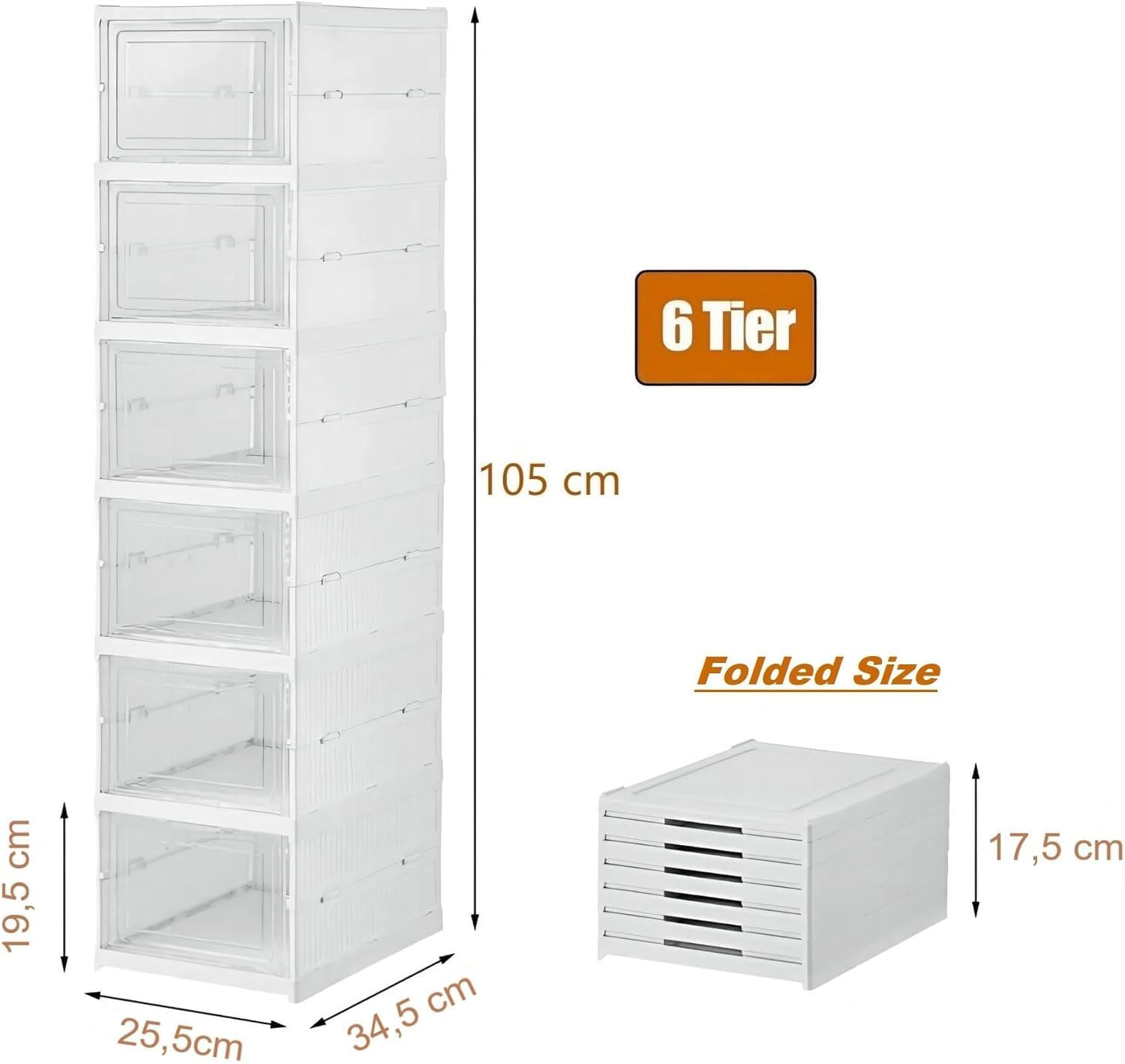 6-Layer Foldable & Stackable Shoe Cabinet with Magnetic Front Door (Transparent)