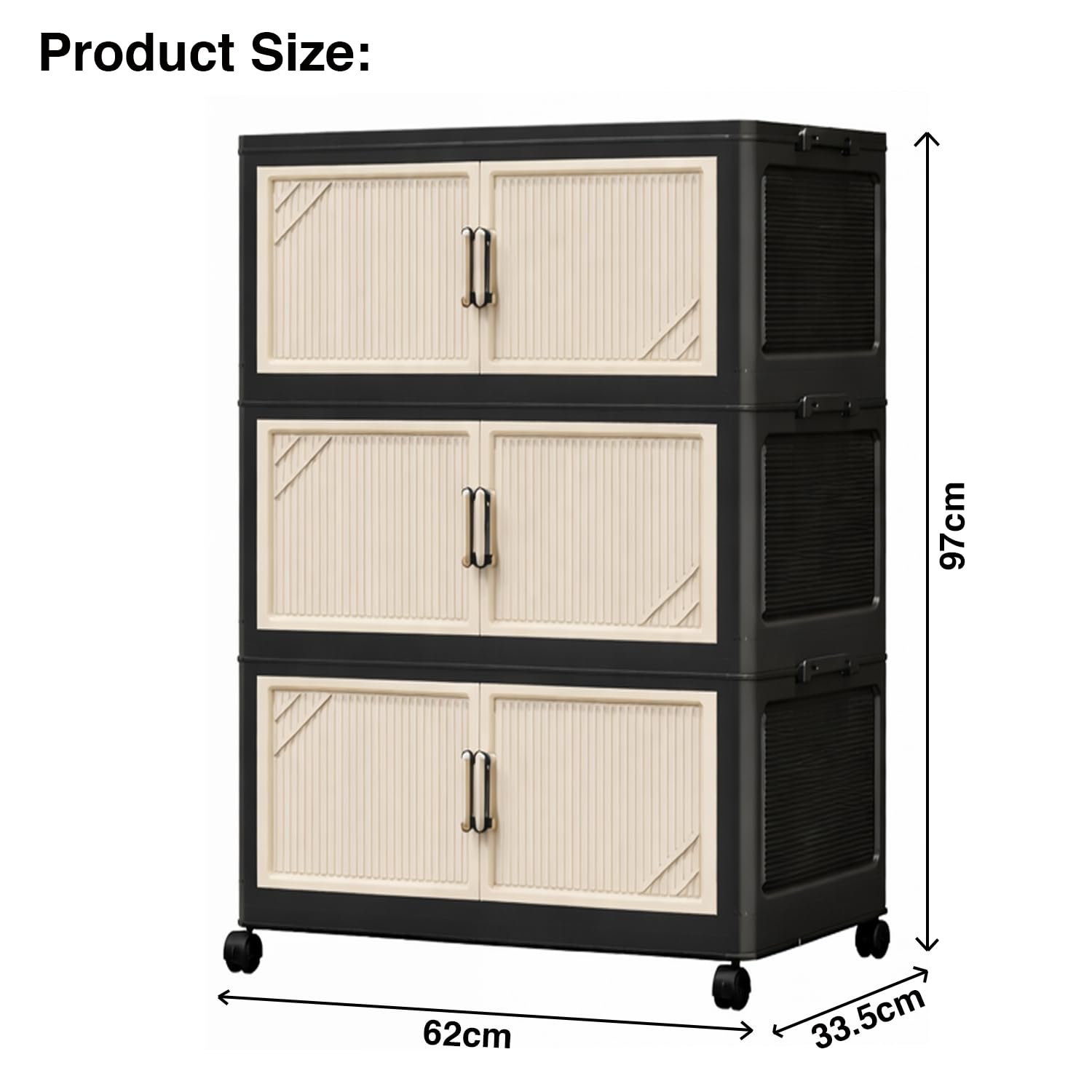 Multi-Tier Foldable Storage Box with Wheels (Black/Beige)