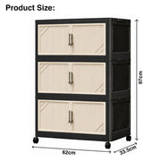 Multi-Tier Foldable Storage Box with Wheels (Black/Beige)