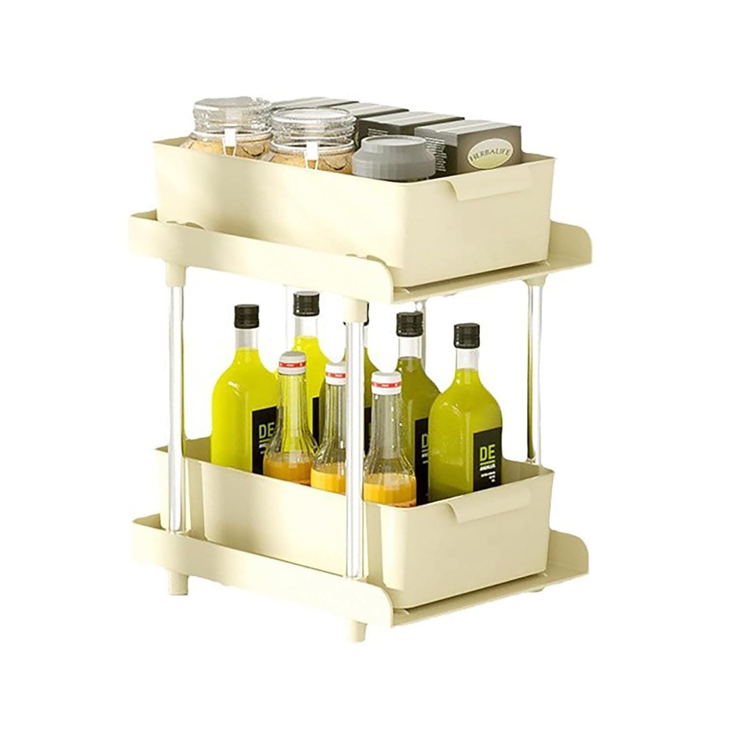 Under Sliding Cabinet Basket Organizer, 2 Layer Bathroom Organizers (Cream)