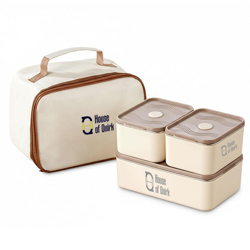 304 Stainless Steel Bento Box – 3 Leakproof Containers with Insulated Carry Case (Beige)