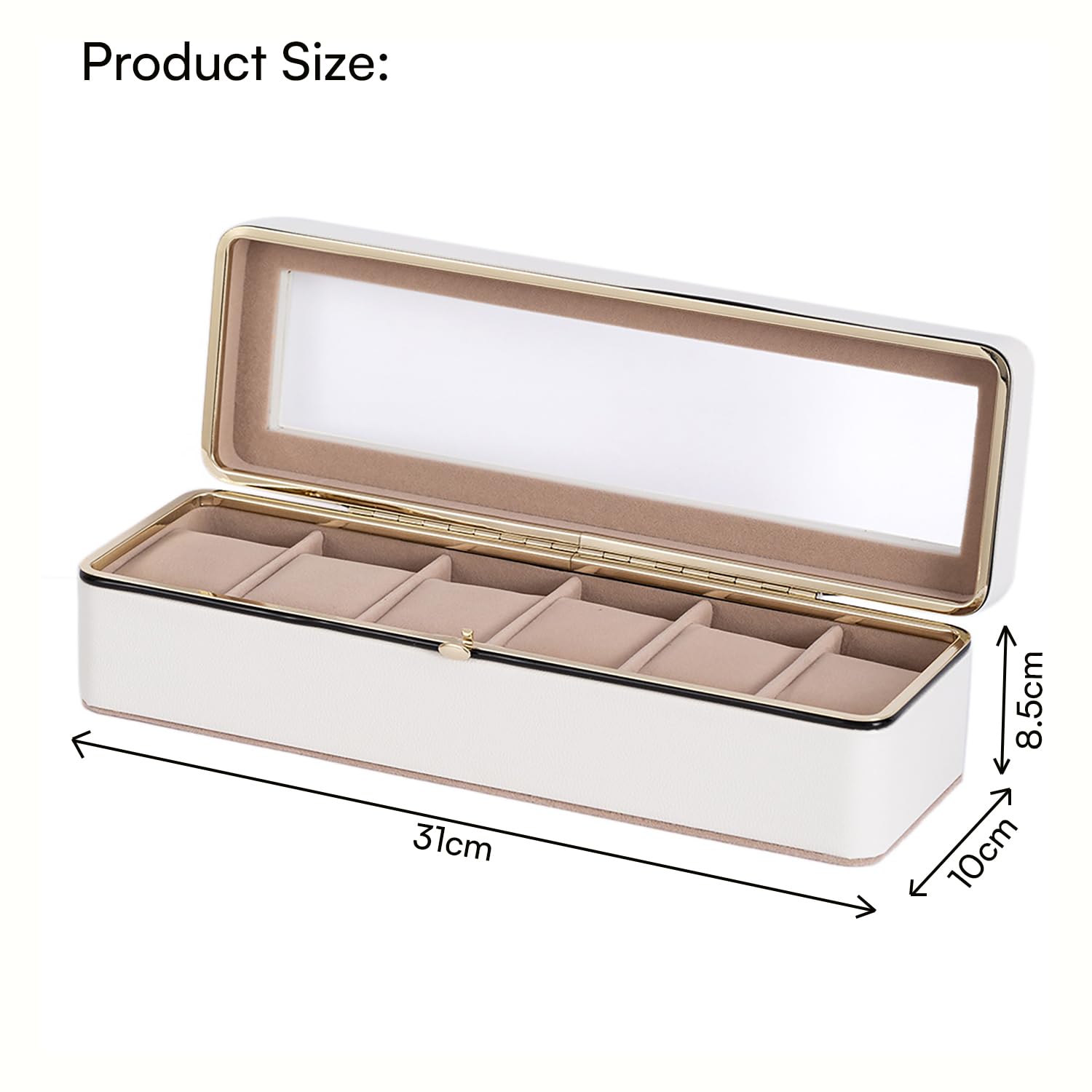 6-Slot Watch Box Organizer with Glass Lid, Removable Watch Pillows, Synthetic Leather Watch