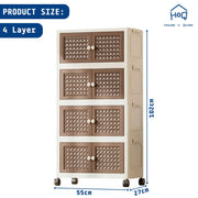 Rattan Design Foldable Storage Box with Wheels (Cream/Brown)