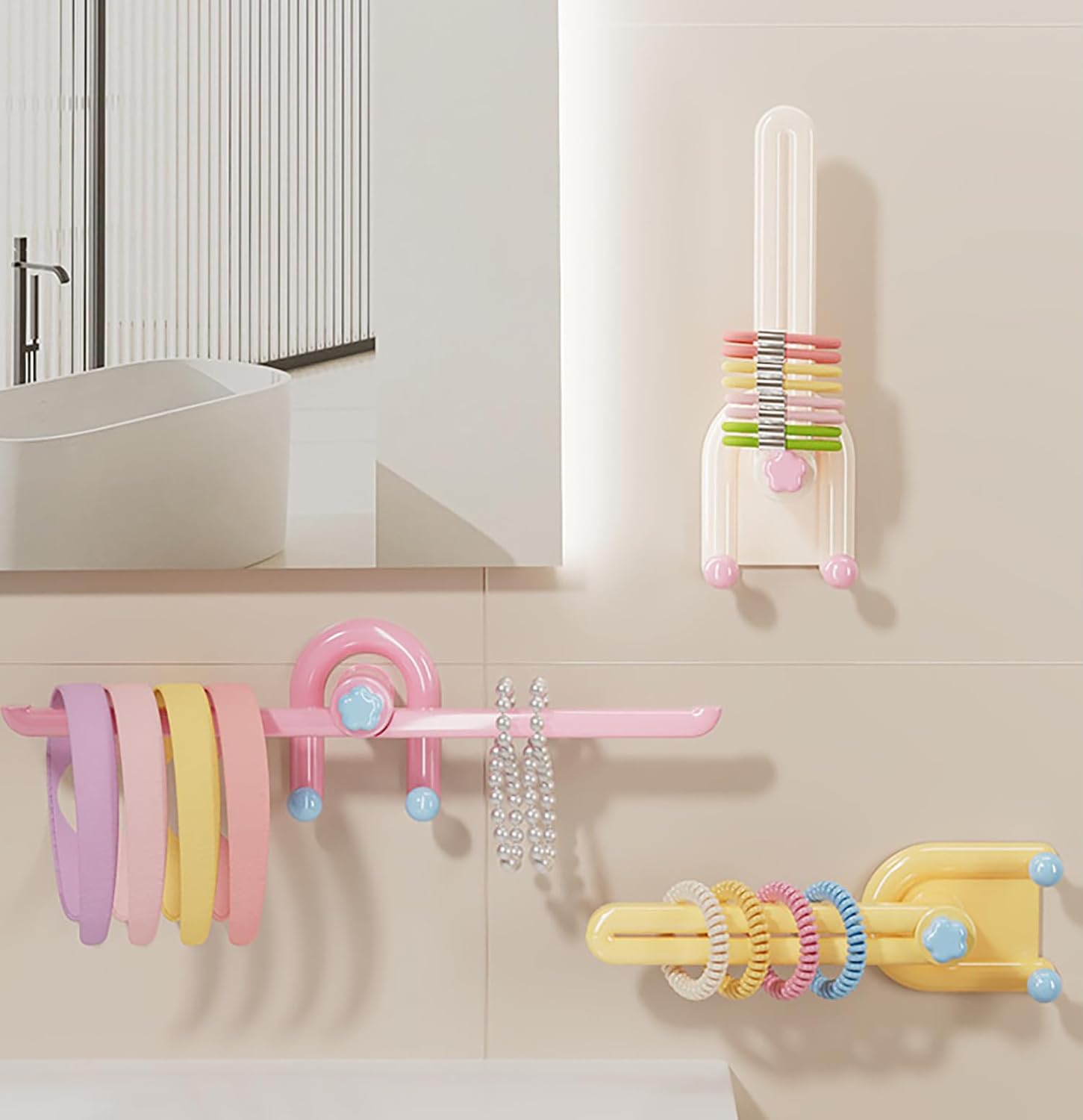 L-Shaped Hair Accessory Storage Rack | Wall-Mounted Hair Tie, Headband & Scrunchie Organizer