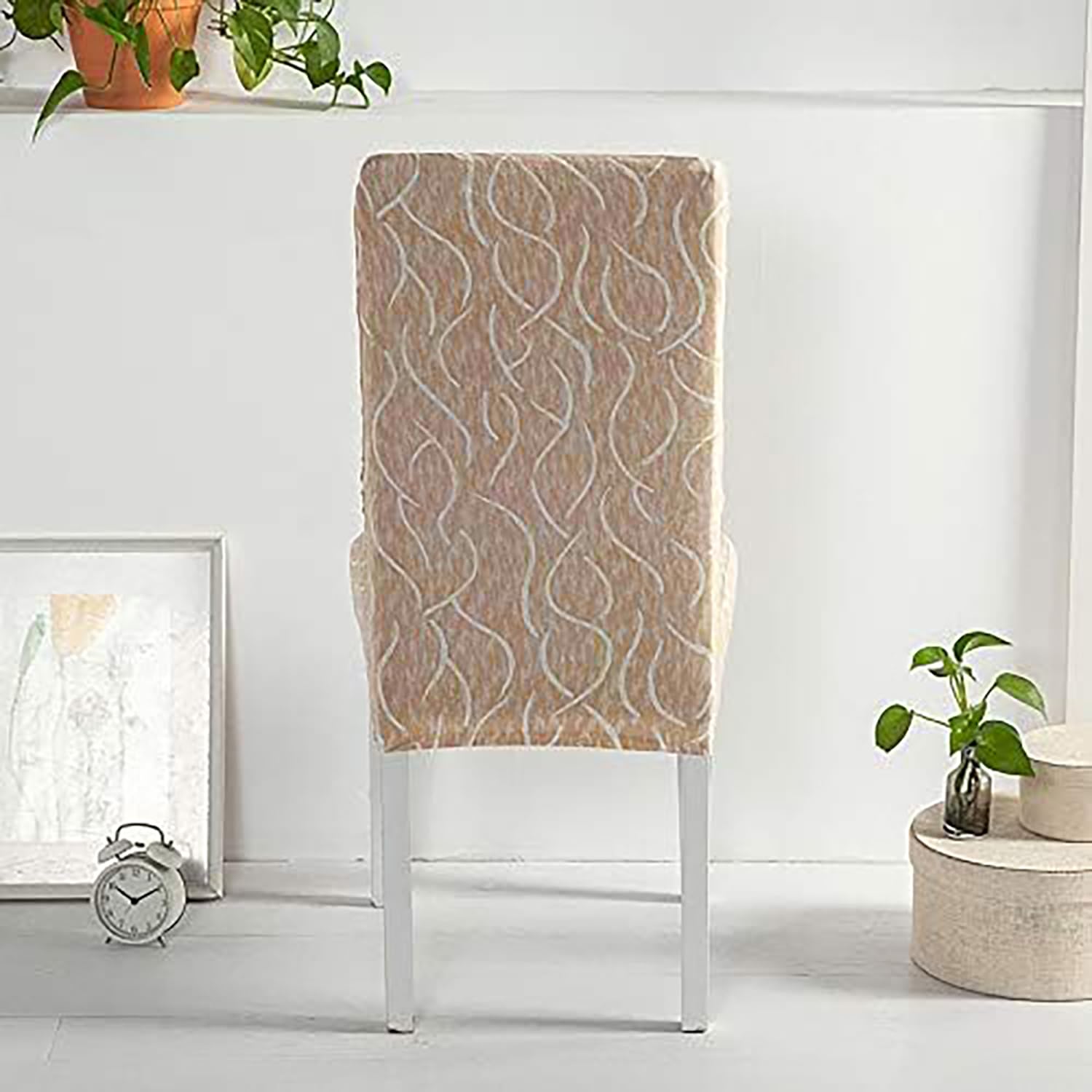 Elastic Chair Cover (Beige Wavy)