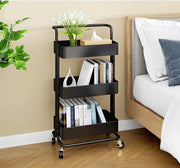 3 Tier Storage Trolley Metal Utility Trolley Storage Trolley, Multi-Purpose - (Black)