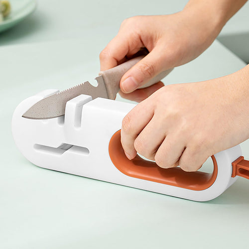 4-in-1 Knife & Scissors Sharpener | Manual Handheld Kitchen Sharpening Tool (White)