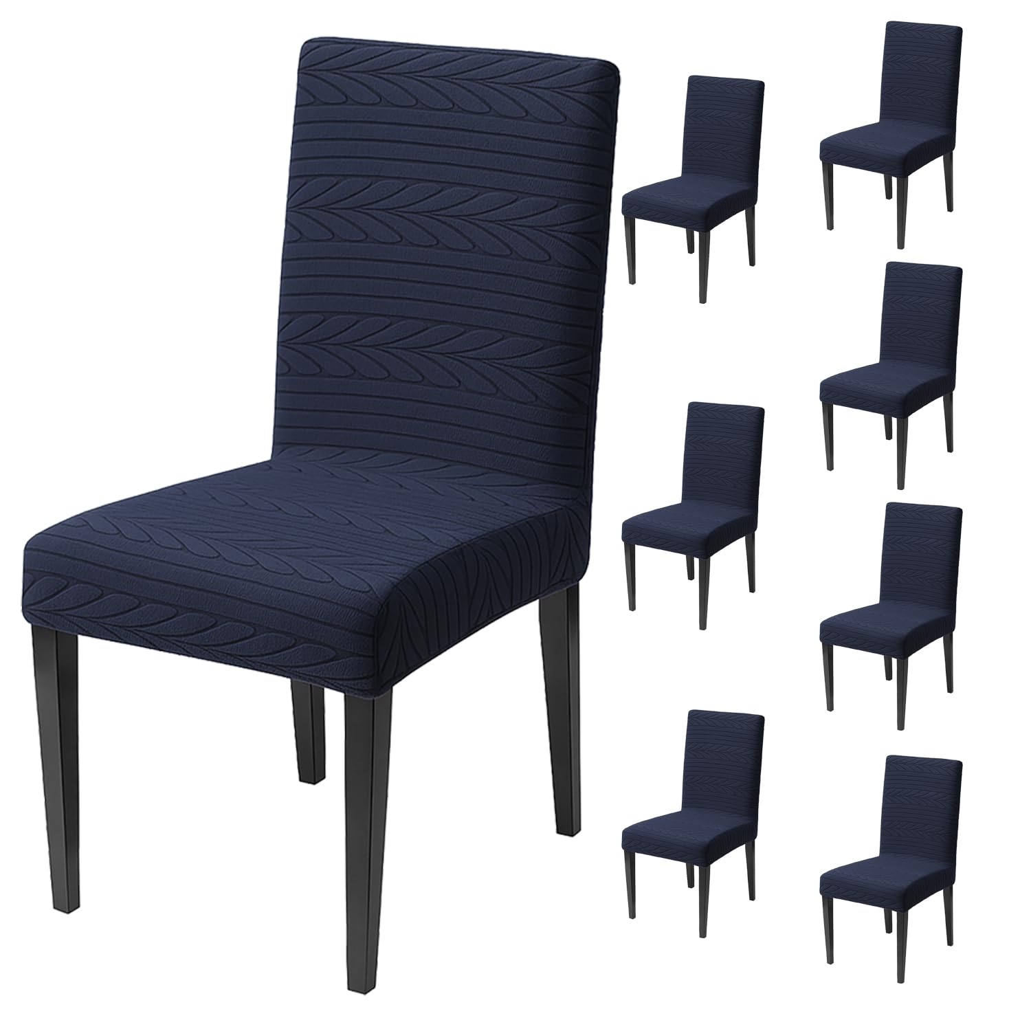 Flexible Stretch Dining Chair Cover 220 GSM Jacquard Fabric, Universal Fit (Navy)