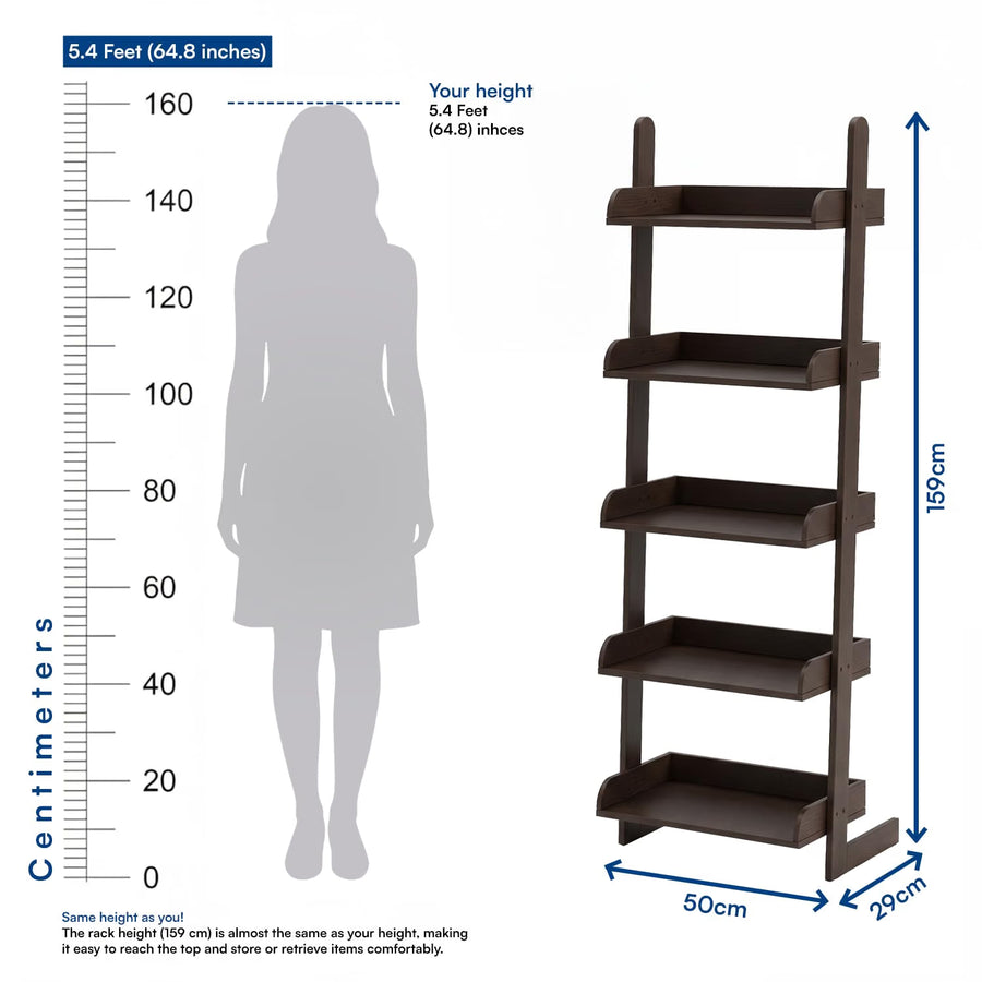 5-Tier Wooden Ladder Bookshelf – Brown