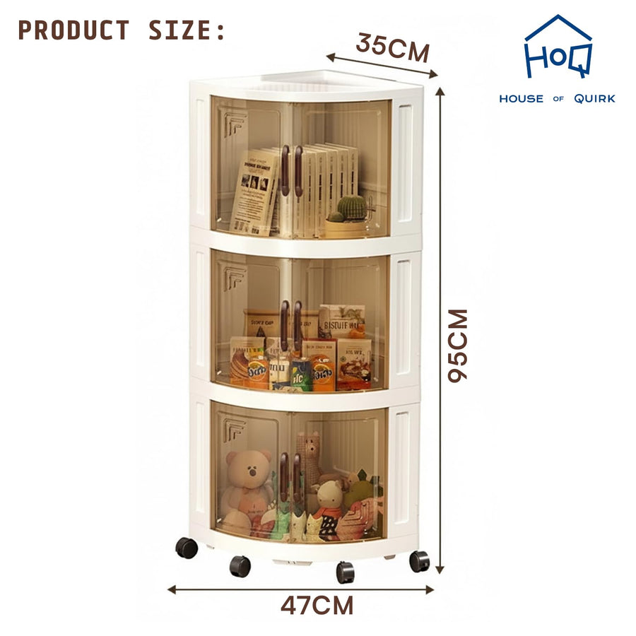 Foldable Triangular Storage Cabinet with Wheels (Cream)
