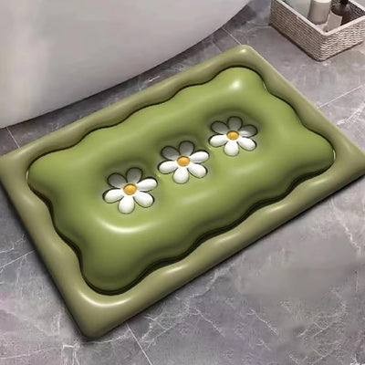 3D Shaped Bath Mat for Bathroom - (Green 3 Sunflower)