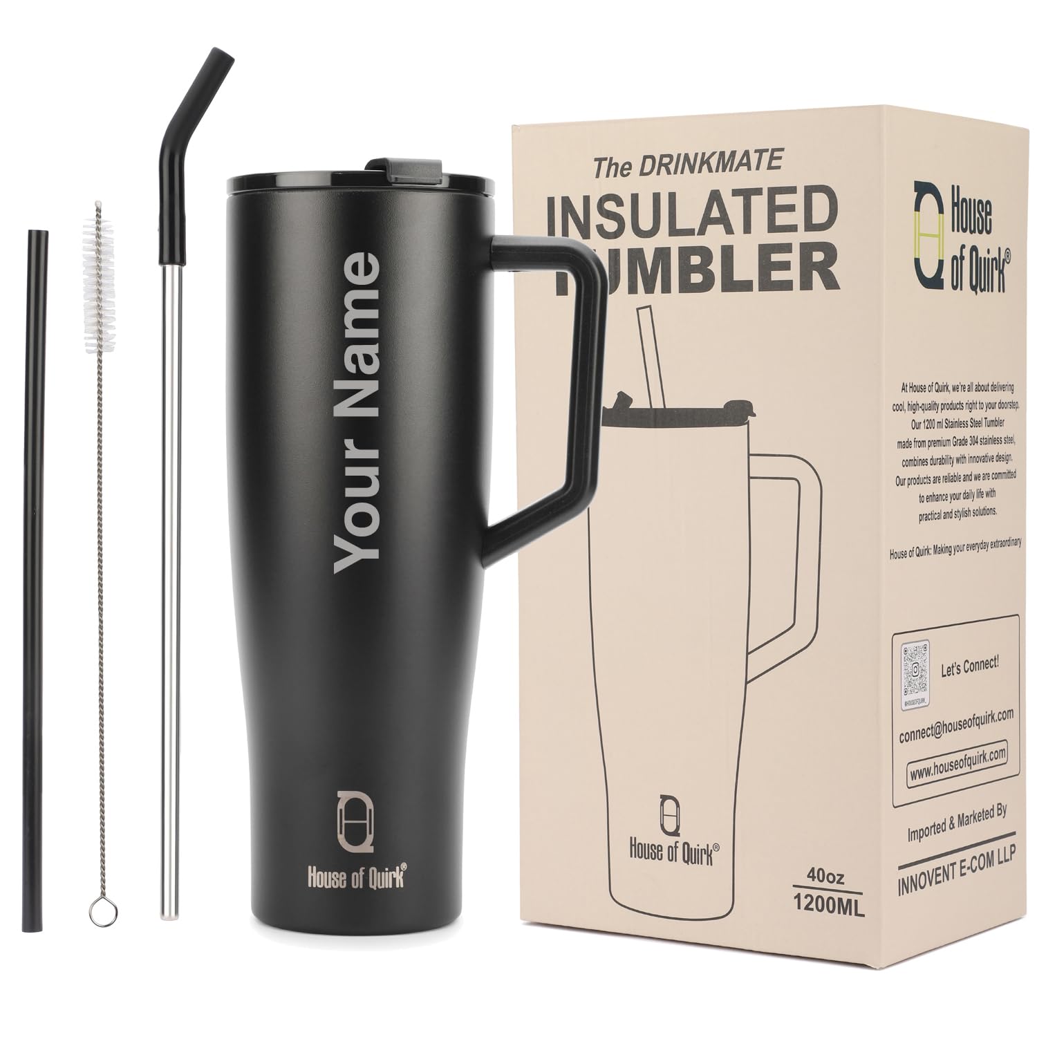 1200ML Custom Name Tumbler with Handle & 2 Straw Flip Lid (Non-Returnable & Non-Replaceable)