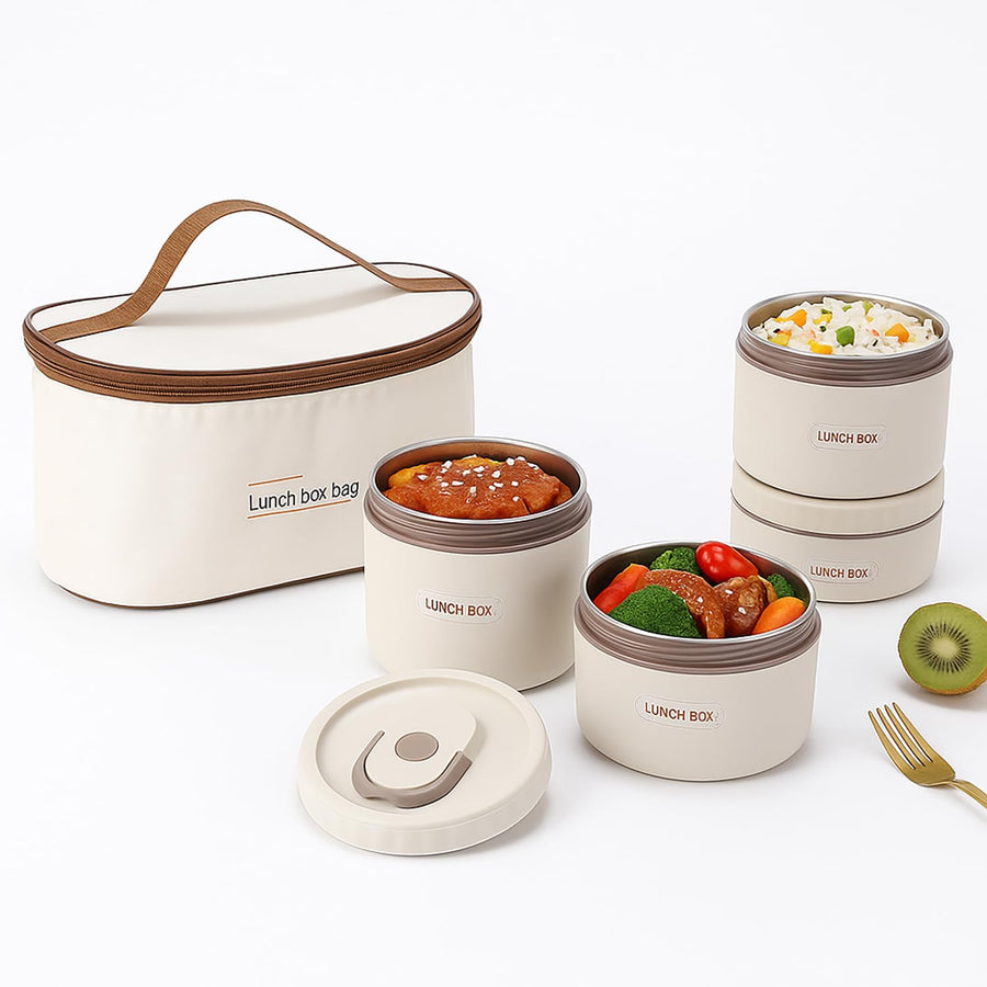 304 Stainless Steel Bento Box with Thermal Case – 4-Tier, Microwave Safe
