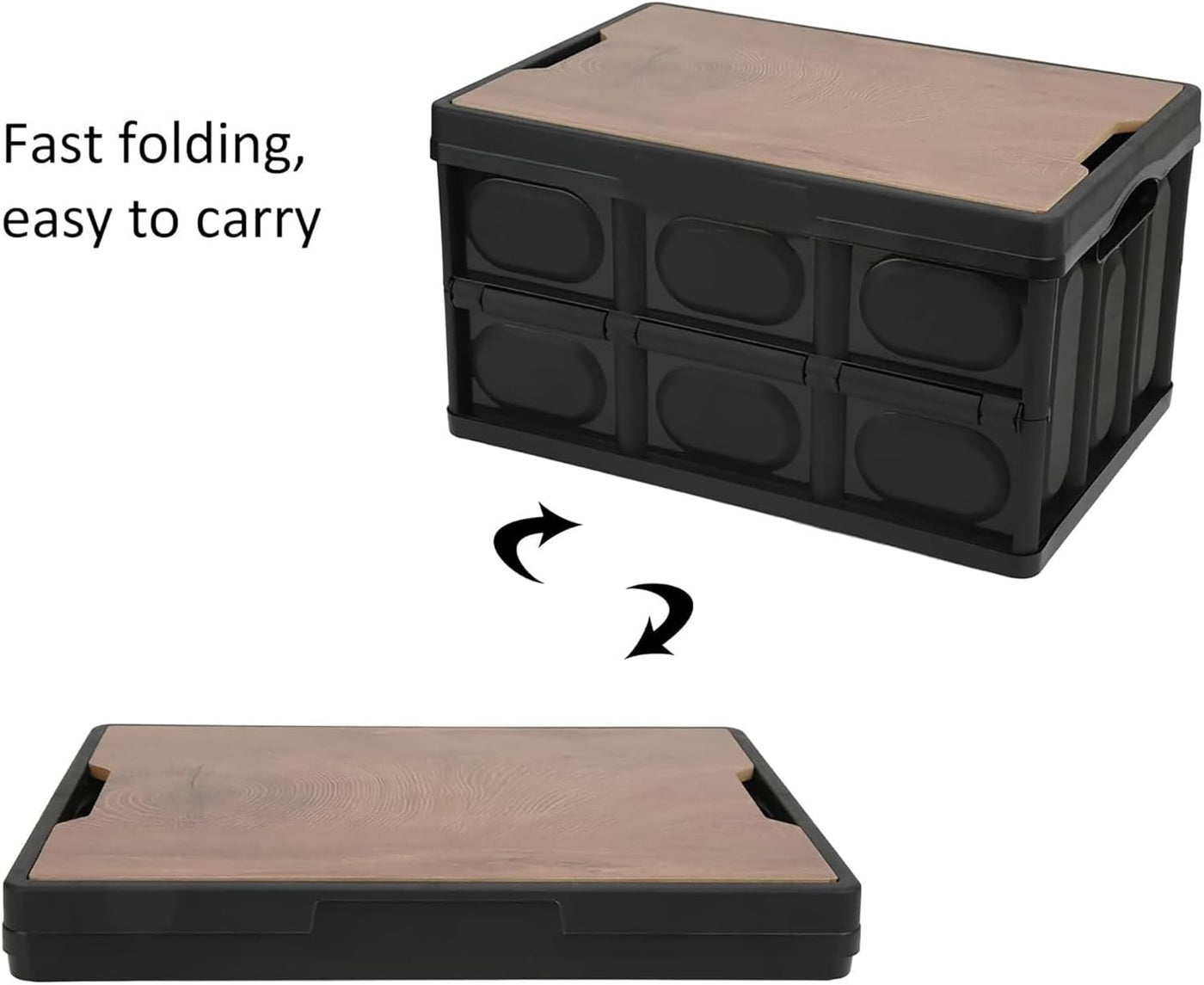 Folding Storage Bins with Wood Lid,Collapsible Closet Organizers - (55Litre, Black)