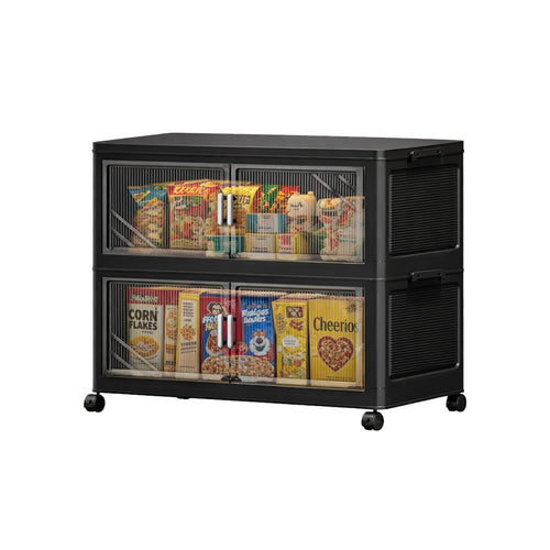 Foldable Storage Box with Wheels & Transparent Windows (Black, 62cm)