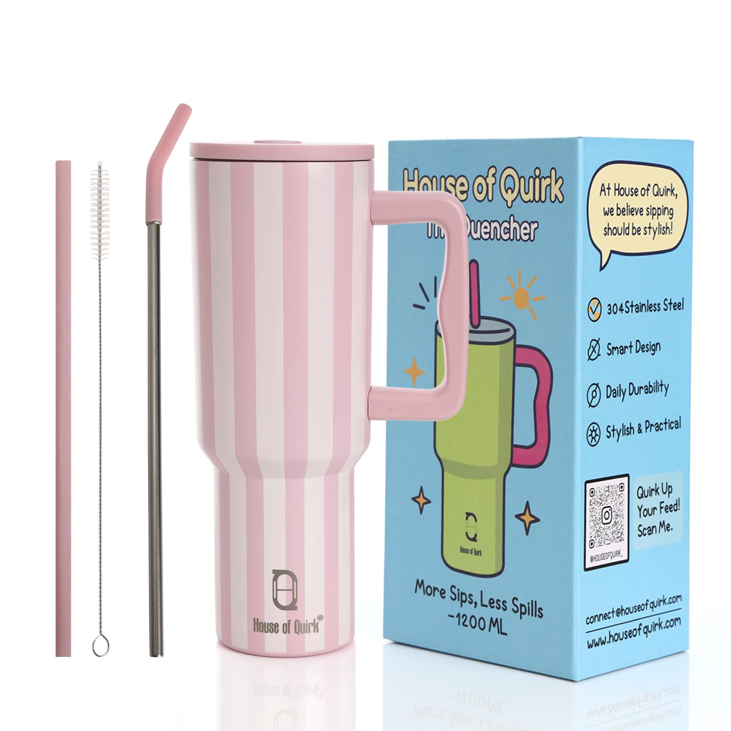 1200ML Insulated Stainless Steel Tumbler with Lid, Handle & Straws - (1200 ML)