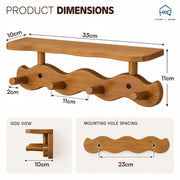Wooden Wavy Wall-Mounted Coat Rack with 4 Hooks