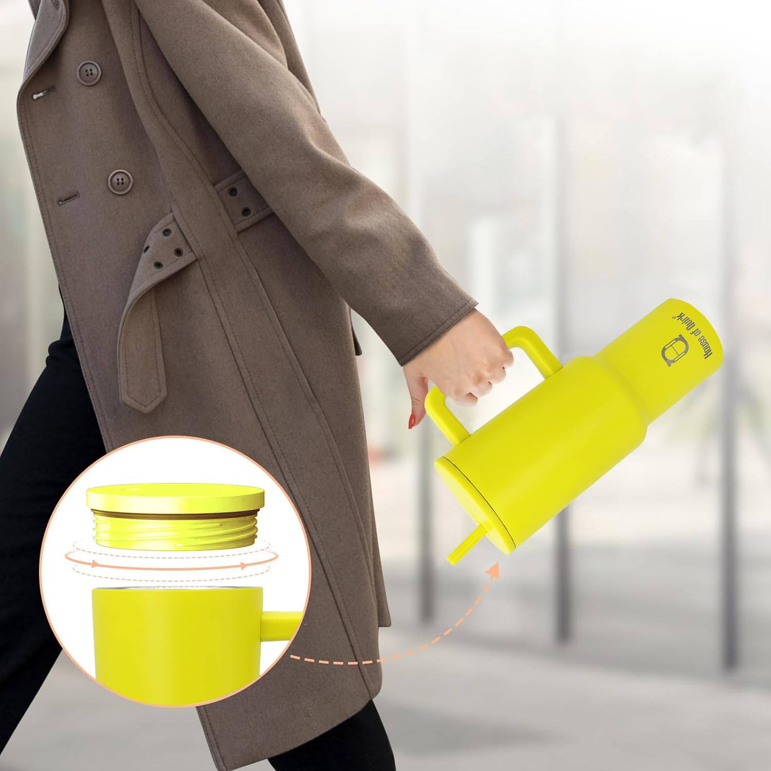 Stainless Steel Vacuum Insulated Tumbler with Straw and Lid & Handle - (1200 ML)