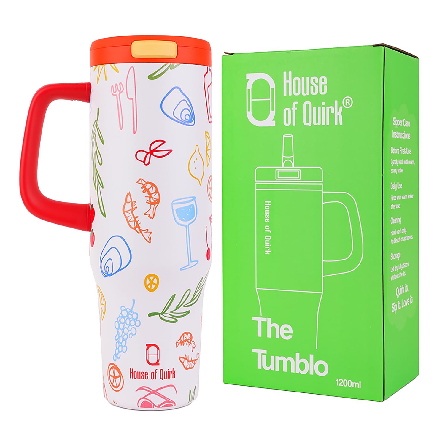 1200ML Stainless Steel Tumbler with Handle & Pop-Up Lid (Printed)