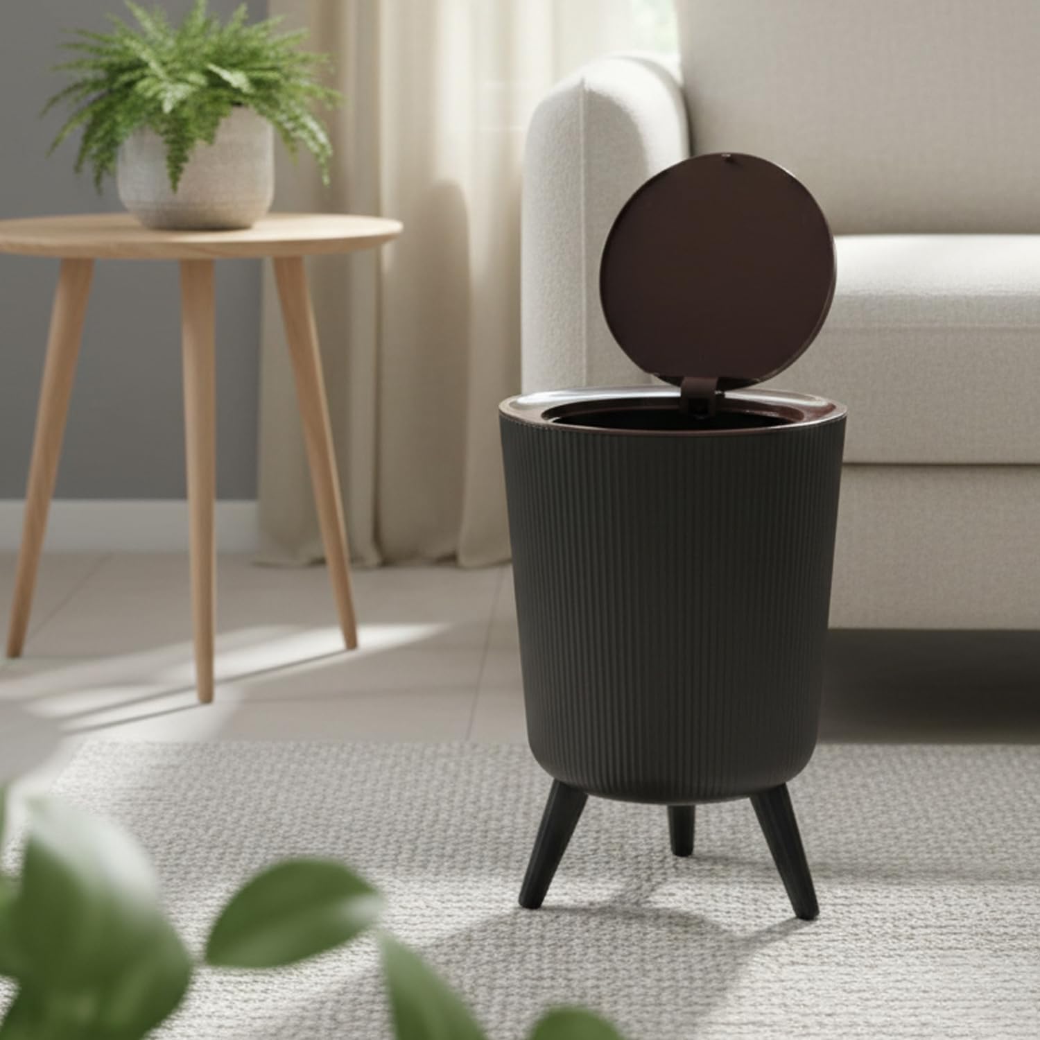 9L Trash Can with Lid – Slim Round Dustbin (Black)