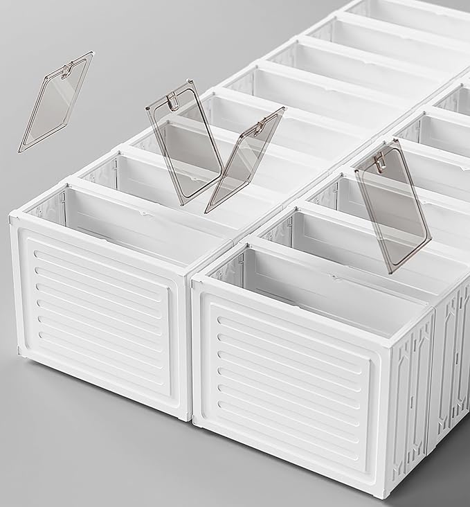 6 Layer Plastic Storage Bins with Lids - Shoe Storage box (Cream)