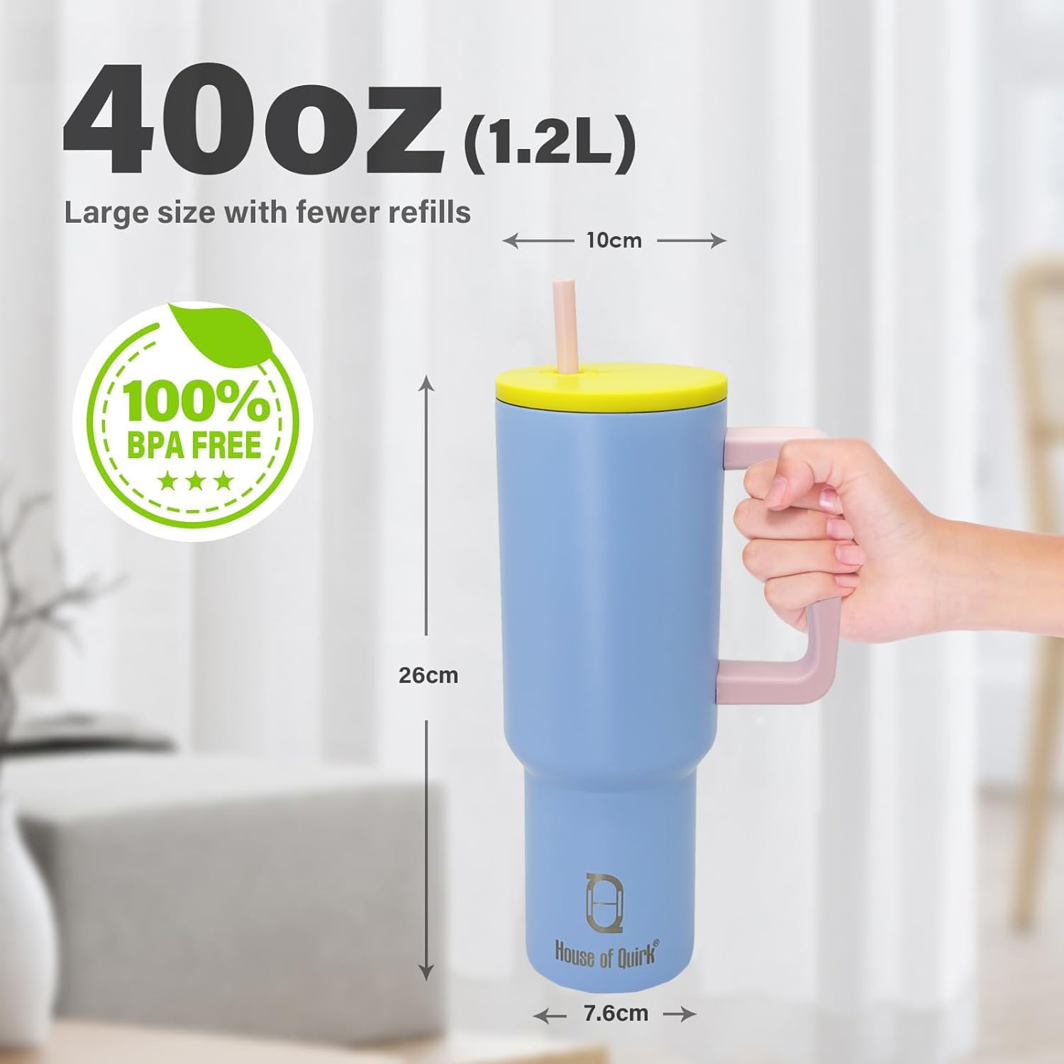 Stainless Steel Vacuum Insulated Tumbler with Straw and Lid & Handle - (1200 ML)