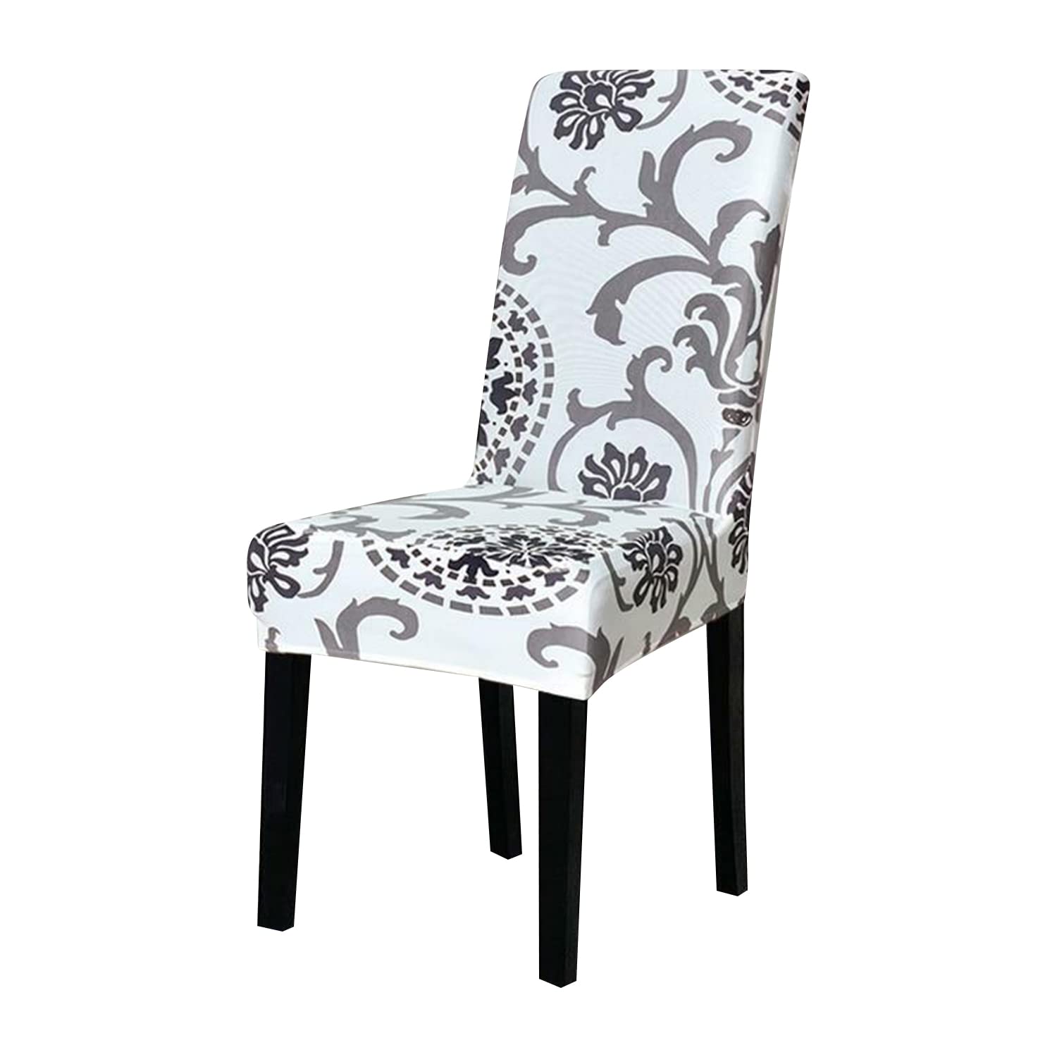 Elastic Chair Cover (White/Grey Demask)