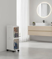 Narrow Bathroom & Kitchen Storage Cabinet with Transparent Drawers and Wheels – White