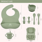 9 Pcs Silicone Baby Feeding Set | Car Divided Plate & Bowl, Spoons, Forks & Bib