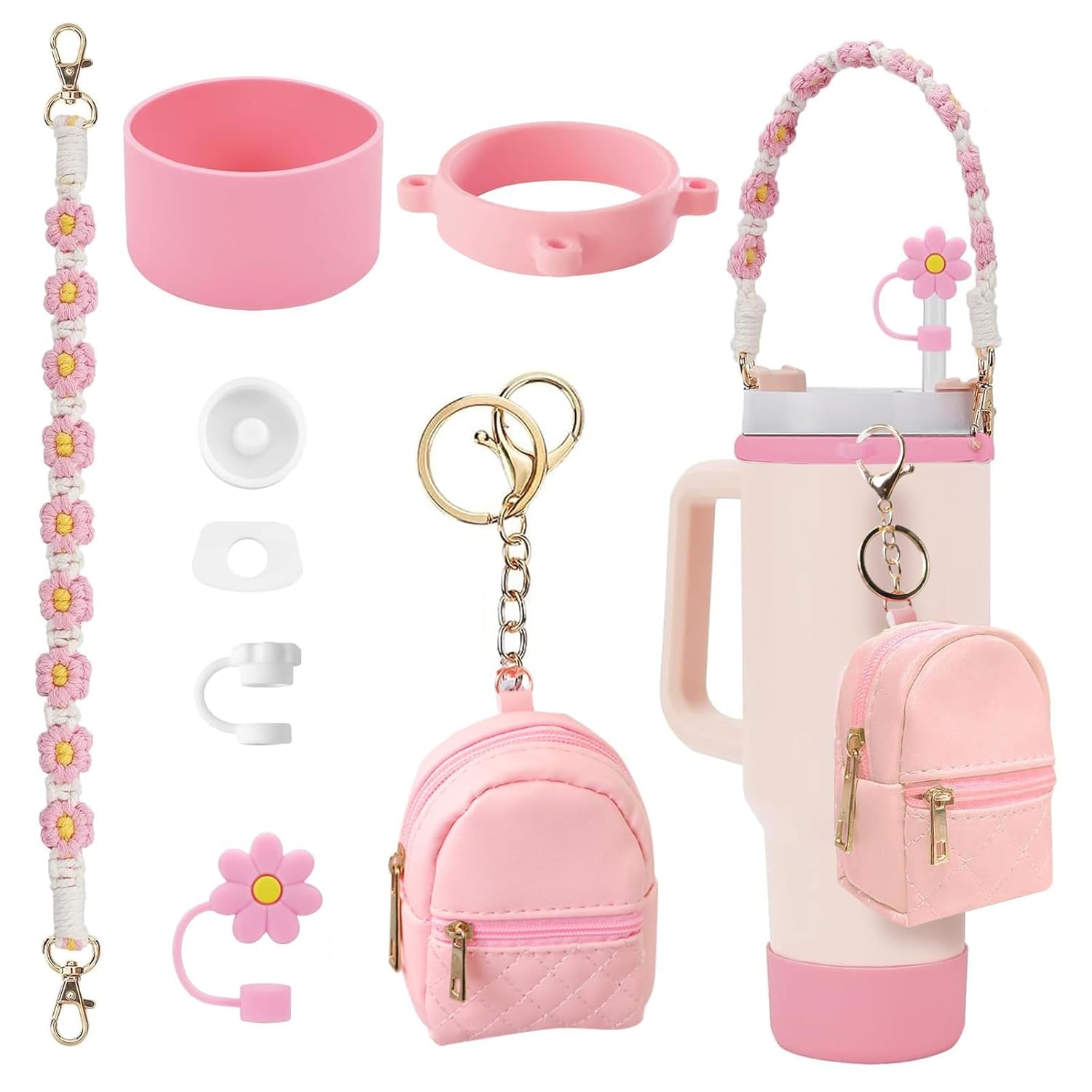 7 PCS Cup Accessories Set | Tumbler Accessories for 30oz & 40oz | Silicone Boot, Handle Strap, Coin Purse & Straw Covers(Tumbler Not Included)