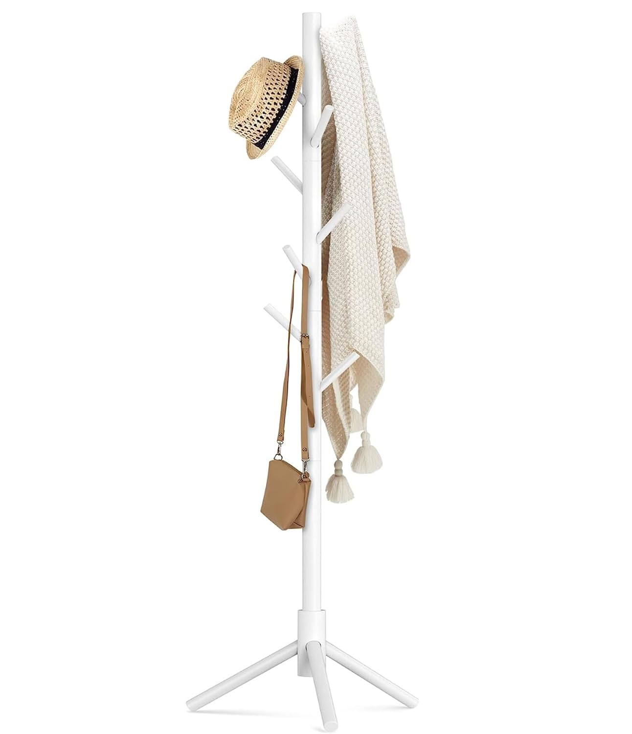 Bamboo Coat and Hat Rack 8 Hooks Coat Stand Clothes Rack
