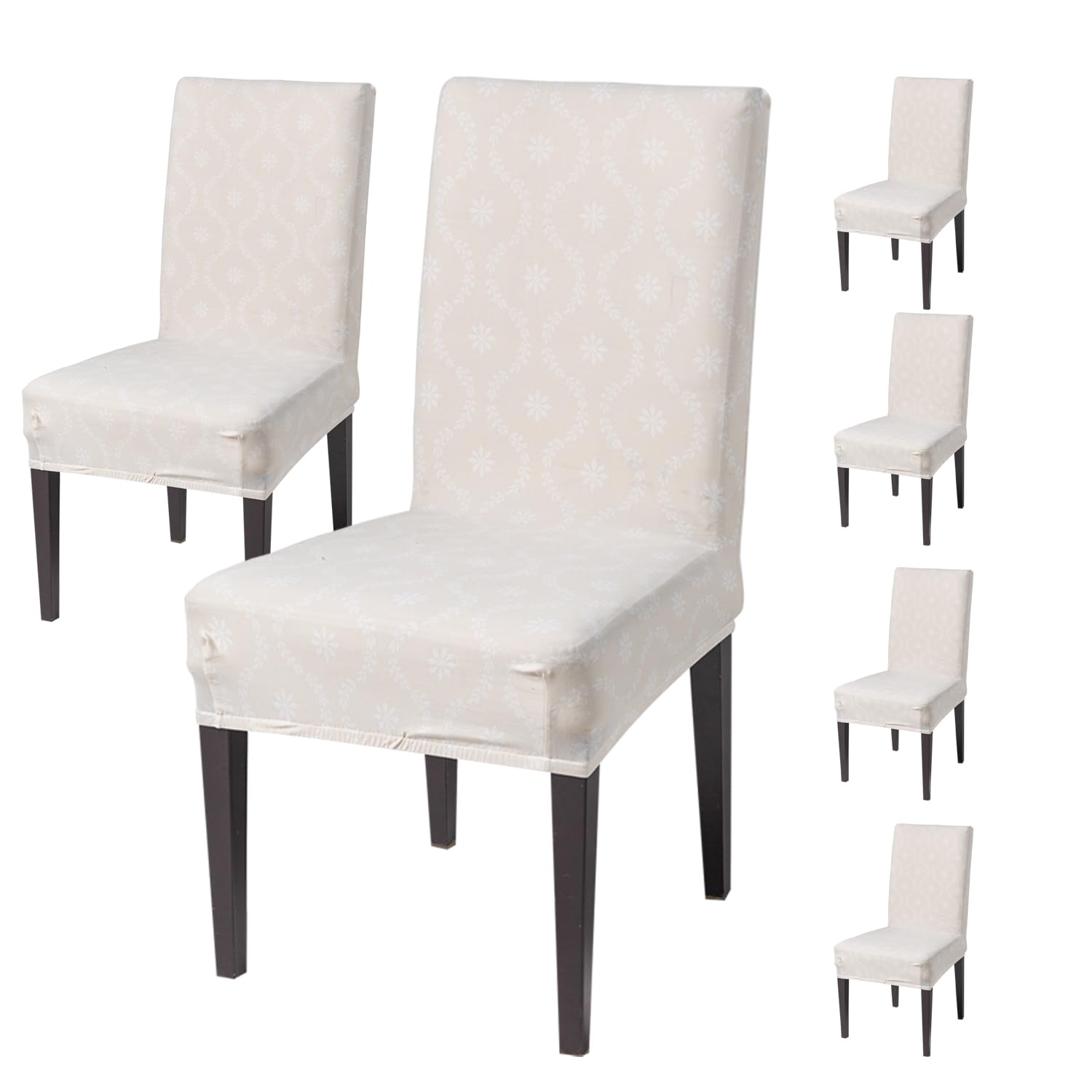 Elastic Chair Cover Stretch Removable Washable (Beige Blossom)