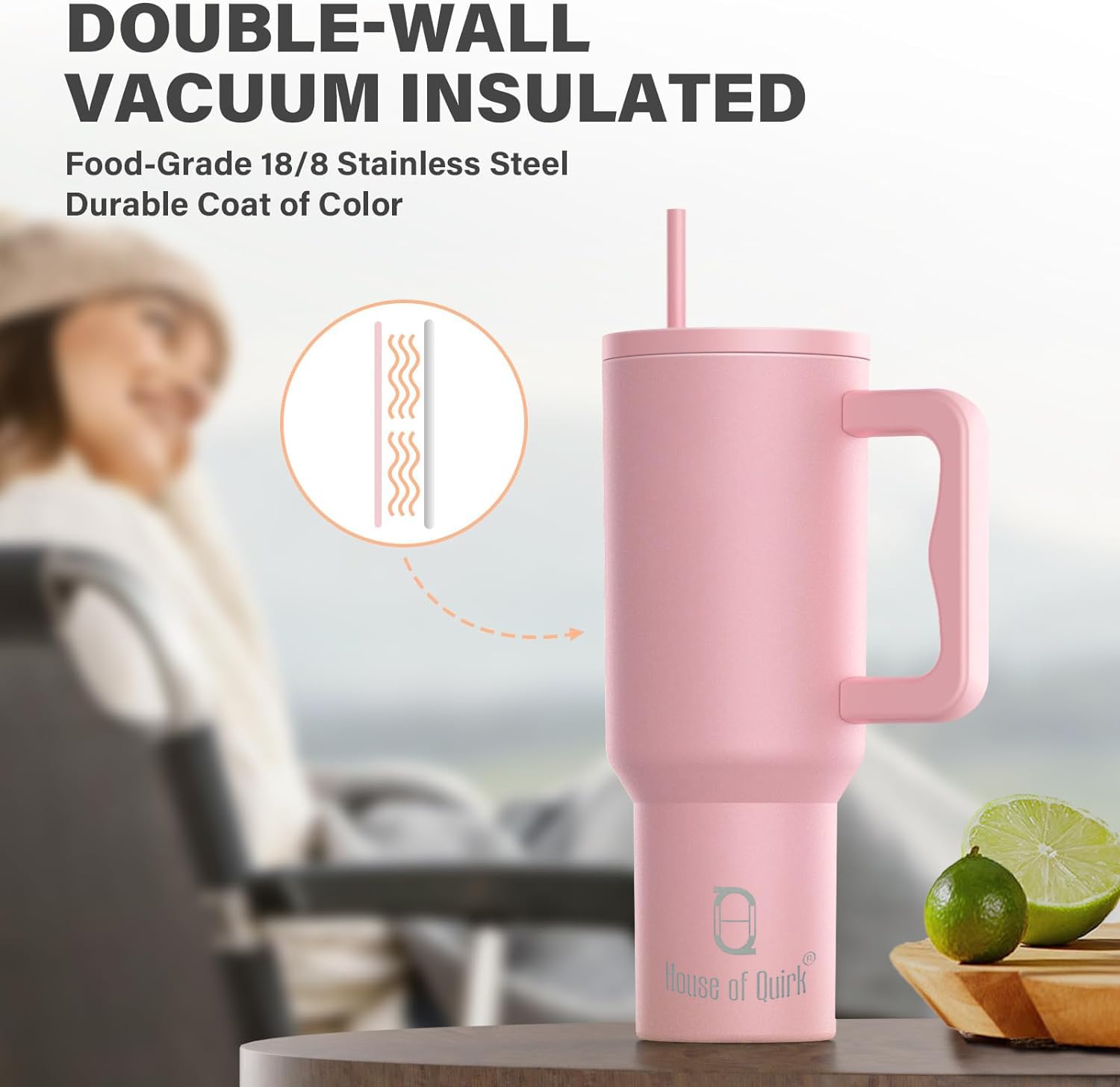 1200ML Leak-Proof Steel Tumbler with 3 Cute Flower Straw Cap