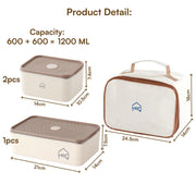 304 Stainless Steel Bento Box – 3 Leakproof Containers with Insulated Carry Case (Beige)
