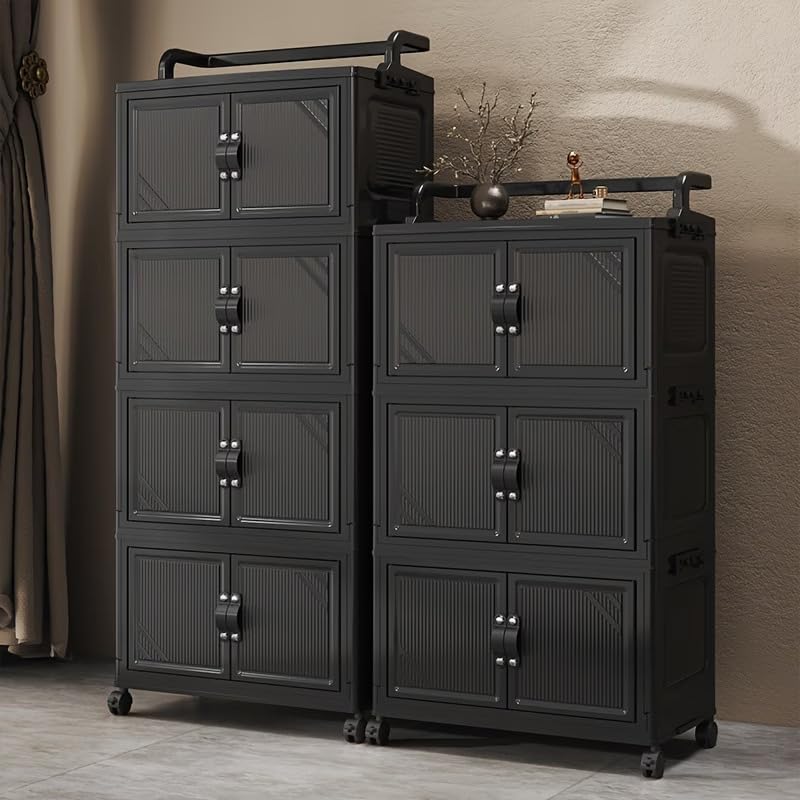 Foldable Storage Box Cart with Handle & Wheels (Black)