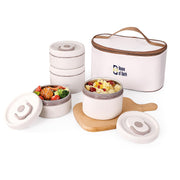 304 Stainless Steel Bento Lunch Box – 4 Stackable Containers with Thermal Case (Beige)
