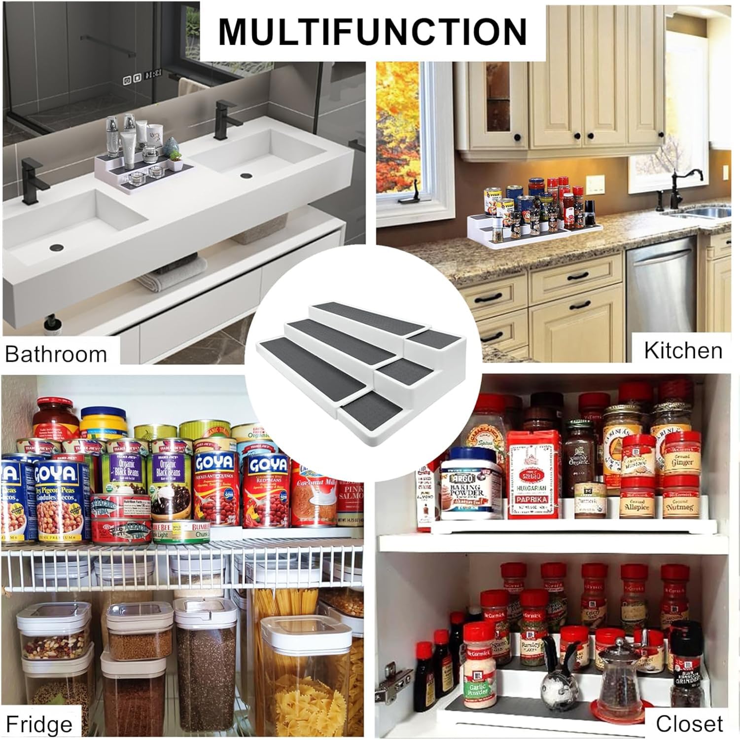 Expandable Spice Rack Organizer Plastic 3 Tier (White)