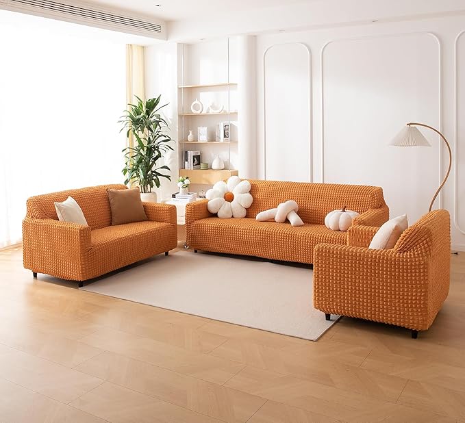 Stretch 280 GSM Turkish Bubble Sofa Slipcover (RUST)