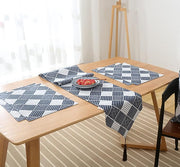 Table Runner, Linen Cotton Tassel Retro (1 Runner Blue Pattern)